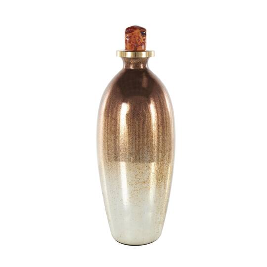 17" Gold, Beige & Copper Glass Speckled Ombre Decorative Jars with Textured Top Knob